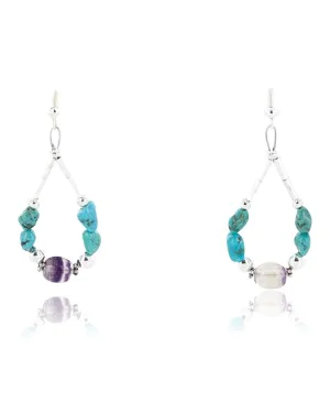Certified Authentic Navajo .925 Sterling Silver Hooks Natural Turquoise Quartz Native American Earrings 371046511838