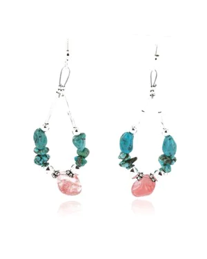 Certified Authentic Navajo .925 Sterling Silver Hooks Natural Turquoise Quartz Native American Earrings 390821077758