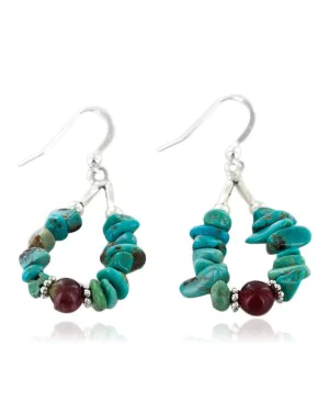 Certified Authentic Navajo .925 Sterling Silver Hooks Natural Turquoise Red Quartz Native American Earrings 18069