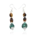 Certified Authentic Navajo .925 Sterling Silver Hooks Natural Turquoise Tigers Eye Native American Earrings 18072-55