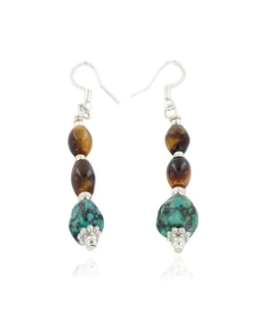 Certified Authentic Navajo .925 Sterling Silver Hooks Natural Turquoise Tigers Eye Native American Earrings 18072-55 Certified Authentic Navajo .925 Sterling Silver Hooks Natural Turquoise Tigers Eye Native American Earrings 18072-55
