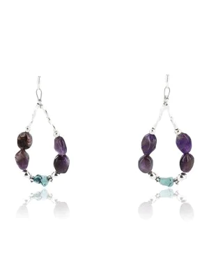 Certified Authentic Navajo .925 Sterling Silver Hooks Turquoise AMETHYST Native American Earrings 390777261435