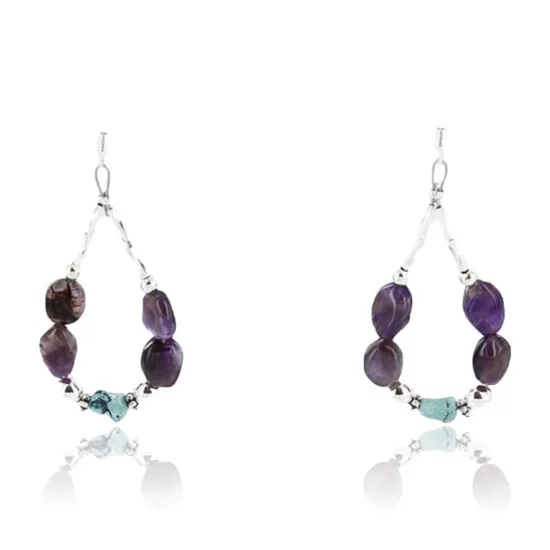 Certified Authentic Navajo .925 Sterling Silver Hooks Turquoise AMETHYST Native American Earrings 390777261435