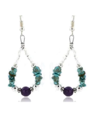 Certified Authentic Navajo .925 Sterling Silver Hooks Turquoise and Purple Jade Native American Earrings 390822695594