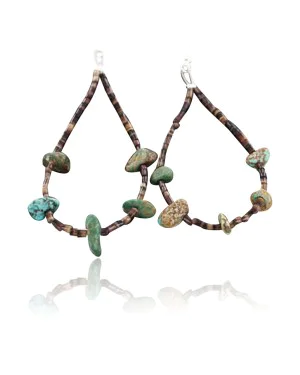 Certified Authentic Navajo .925 Sterling Silver Hooks  Turquoise HOOP Native American Earrings 390784256238