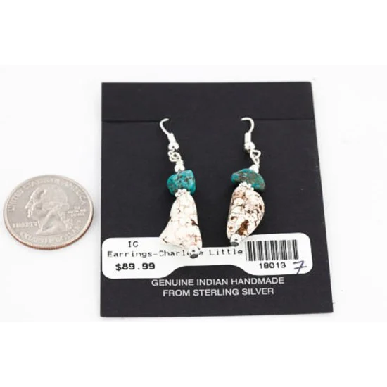 Certified Authentic Navajo .925 Sterling Silver Hooks WHITE Turquoise Turquoise Jasper Native American Earrings 371014210395