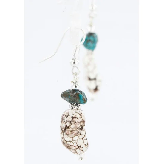 Certified Authentic Navajo .925 Sterling Silver Hooks WHITE Turquoise Turquoise Jasper Native American Earrings 371014210395
