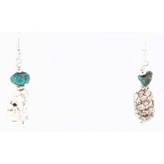 Certified Authentic Navajo .925 Sterling Silver Hooks WHITE Turquoise Turquoise Jasper Native American Earrings 371014210395