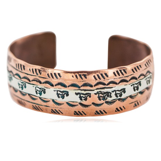 Certified Authentic Navajo .925 Sterling Silver Horse Handmade Native American Pure Copper Bracelet 92005-20