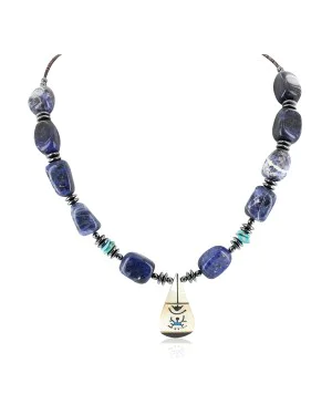 Certified Authentic Navajo .925 Sterling Silver Inlay Natural Mother of Pearl Lapis Hematite Native American Necklace 25201-1
