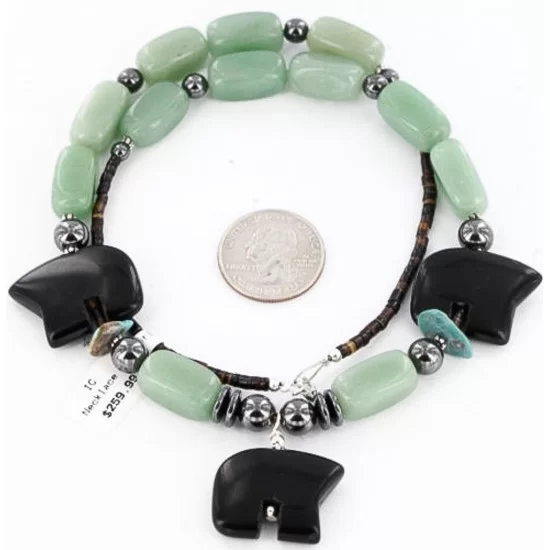 Certified Authentic Navajo .925 Sterling Silver Jade Turquoise Onyx Native American Necklace 390821037539
