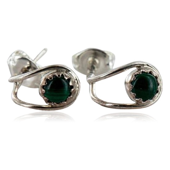 Certified Authentic Navajo .925 Sterling Silver Malachite Stud Native American Earrings 371119419946