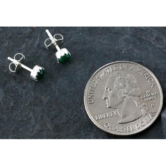 Certified Authentic Navajo .925 Sterling Silver Malachite Stud Native American Earrings 390914364304 All Products 27104-21 390914364304 (by LomaSiiva)