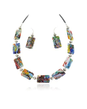 Certified Authentic Navajo .925 Sterling Silver Multicolor Glass Natural Hematite Set 17057 Certified Authentic Navajo .925 Sterling Silver Multicolor Glass Natural Hematite Set 17057
