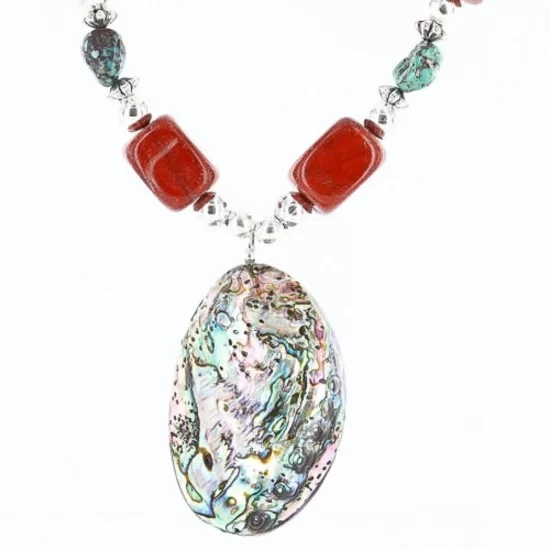 Certified Authentic Navajo .925 Sterling Silver Natural Abalone, Turquoise and Jasper Native American Necklace 750103-3 Certified Authentic Navajo .925 Sterling Silver Natural Abalone, Turquoise and Jasper Native American Necklace 750103-3