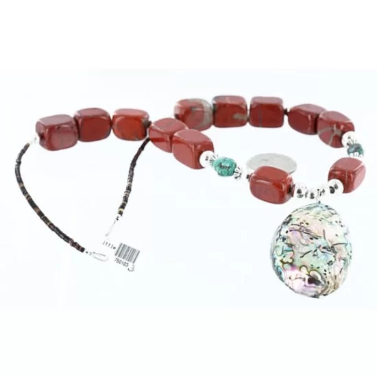 Certified Authentic Navajo .925 Sterling Silver Natural Abalone, Turquoise and Jasper Native American Necklace 750103-3 Certified Authentic Navajo .925 Sterling Silver Natural Abalone, Turquoise and Jasper Native American Necklace 750103-3