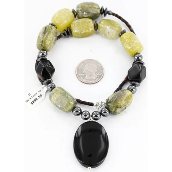Certified Authentic Navajo .925 Sterling Silver Natural Agate Black Onyx Hematite Native American Necklace 15888-4