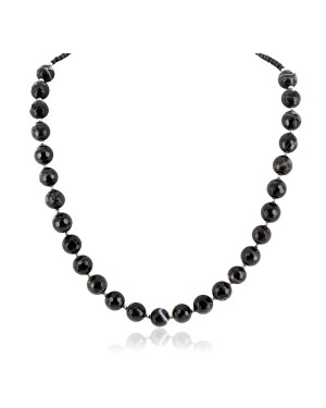 Navajo .925 Sterling Silver Natural Agate Black Onyx Necklace NB160109011903