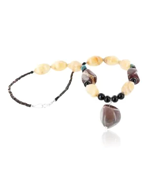 Certified Authentic Navajo .925 Sterling Silver Natural Agate Jasper Black Onyx Native American Necklace 15813-7