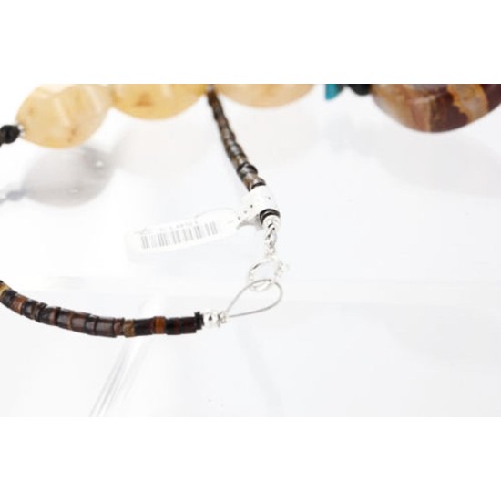 Certified Authentic Navajo .925 Sterling Silver Natural Agate Jasper Black Onyx Native American Necklace 15813-7