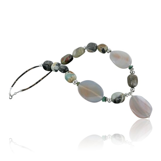 Certified Authentic Navajo .925 Sterling Silver Natural Agate Quartz Turquoise Native American Necklace 15409-29 Certified Authentic Navajo .925 Sterling Silver Natural Agate Quartz Turquoise Native American Necklace 15409-29