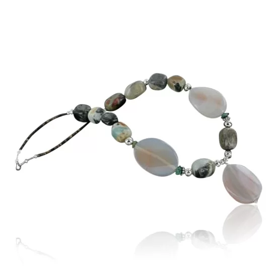 Certified Authentic Navajo .925 Sterling Silver Natural Agate Quartz Turquoise Native American Necklace 15409-29 Certified Authentic Navajo .925 Sterling Silver Natural Agate Quartz Turquoise Native American Necklace 15409-29