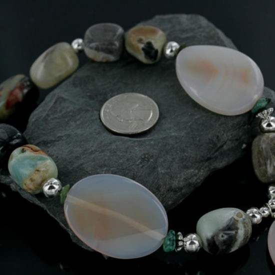 Certified Authentic Navajo .925 Sterling Silver Natural Agate Quartz Turquoise Native American Necklace 15409-29 Certified Authentic Navajo .925 Sterling Silver Natural Agate Quartz Turquoise Native American Necklace 15409-29
