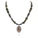 Certified Authentic Navajo .925 Sterling Silver Natural Agate Smoky Quartz Hematite Native American Necklace 750198-9