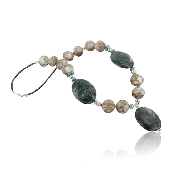Certified Authentic Navajo .925 Sterling Silver Natural Agate Turquoise Jasper Native American Necklace 15575-5 Certified Authentic Navajo .925 Sterling Silver Natural Agate Turquoise Jasper Native American Necklace 15575-5