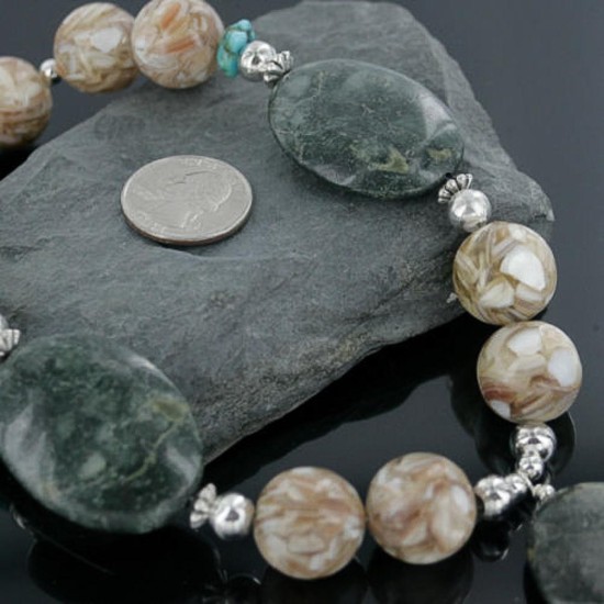 Certified Authentic Navajo .925 Sterling Silver Natural Agate Turquoise Jasper Native American Necklace 15575-5 Certified Authentic Navajo .925 Sterling Silver Natural Agate Turquoise Jasper Native American Necklace 15575-5