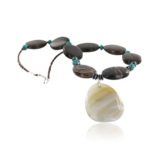 Certified Authentic Navajo .925 Sterling Silver Natural Agate Turquoise Jasper Native American Necklace 15800-34