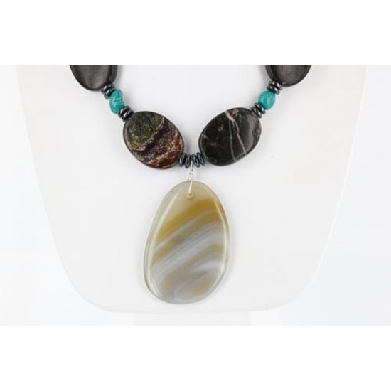 Certified Authentic Navajo .925 Sterling Silver Natural Agate Turquoise Jasper Native American Necklace 15800-34