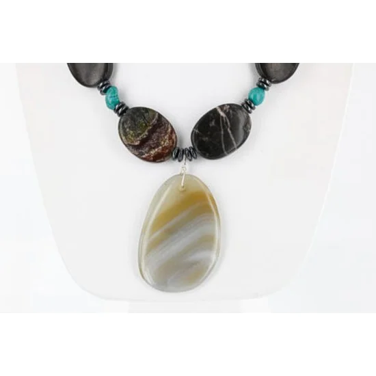 Certified Authentic Navajo .925 Sterling Silver Natural Agate Turquoise Jasper Native American Necklace 15800-34 Certified Authentic Navajo .925 Sterling Silver Natural Agate Turquoise Jasper Native American Necklace 15800-34
