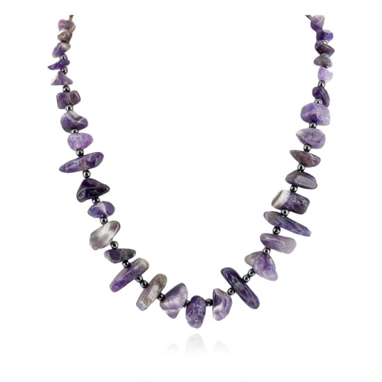 Certified Authentic Navajo .925 Sterling Silver Natural Amethyst Hematite Native American Necklace 15824-16 Certified Authentic Navajo .925 Sterling Silver Natural Amethyst Hematite Native American Necklace 15824-16