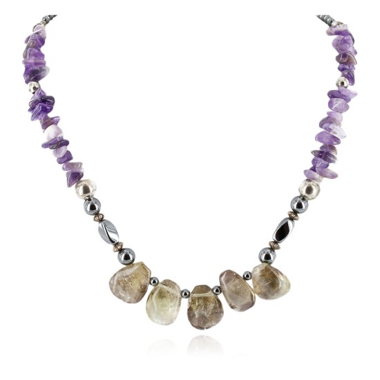 Certified Authentic Navajo .925 Sterling Silver Natural Amethyst Smoky Quartz Hematite Native American Necklace 15456-147 Certified Authentic Navajo .925 Sterling Silver Natural Amethyst Smoky Quartz Hematite Native American Necklace 15456-147