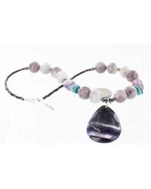 Certified Authentic Navajo .925 Sterling Silver Natural Amethyst Turquoise Agate Native American Necklace 390754340342