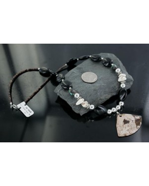 Certified Authentic Navajo .925 Sterling Silver Natural and WHITE Turquoise Onyx Native American Necklace 15432-8