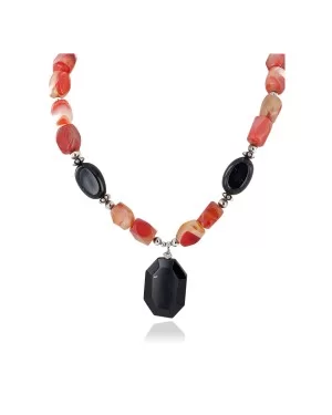 Certified Authentic Navajo .925 Sterling Silver Natural Black Onyx Carnelian Native American Necklace 15760-11 Certified Authentic Navajo .925 Sterling Silver Natural Black Onyx Carnelian Native American Necklace 15760-11