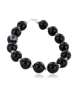 Certified Authentic Navajo .925 Sterling Silver Natural Black Onyx Native American Bracelet 12742-202