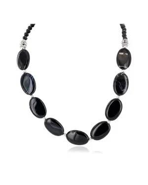 Certified Authentic Navajo .925 Sterling Silver Natural Black Onyx Native American Necklace 25287-2 Certified Authentic Navajo .925 Sterling Silver Natural Black Onyx Native American Necklace 25287-2