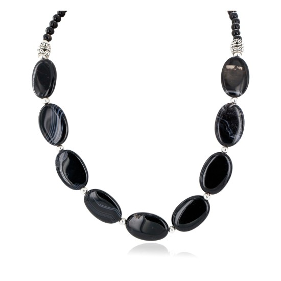 Certified Authentic Navajo .925 Sterling Silver Natural Black Onyx Native American Necklace 25287-2 Certified Authentic Navajo .925 Sterling Silver Natural Black Onyx Native American Necklace 25287-2
