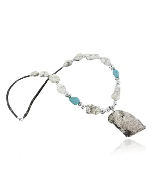 Certified Authentic Navajo .925 Sterling Silver Natural BLUE MOON and WHITE Turquoise Native American Necklace 15554-98