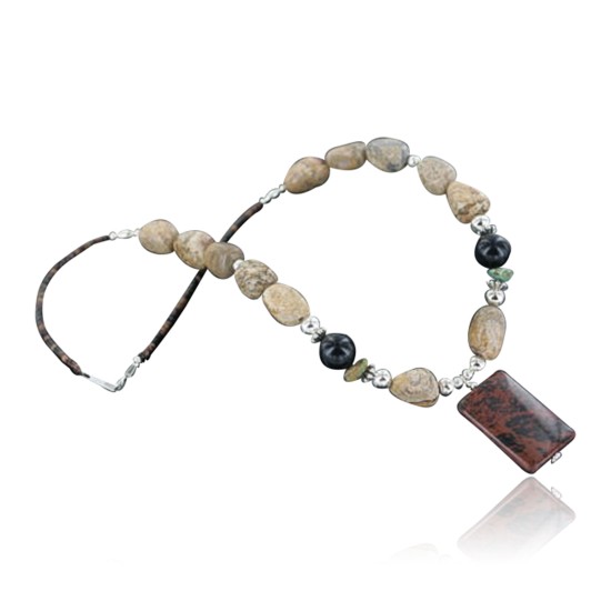 Certified Authentic Navajo .925 Sterling Silver Natural BOULDER Turquoise Jasper Native American Necklace 15383-12
