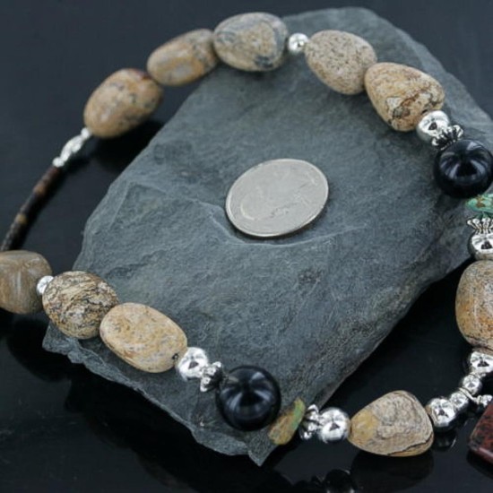 Certified Authentic Navajo .925 Sterling Silver Natural BOULDER Turquoise Jasper Native American Necklace 15383-12 Certified Authentic Navajo .925 Sterling Silver Natural BOULDER Turquoise Jasper Native American Necklace 15383-12