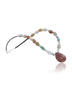 Certified Authentic Navajo .925 Sterling Silver Natural Carnelian Turquoise Jasper Native American Necklace 15765-10