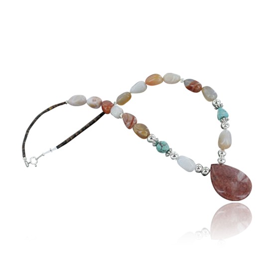 Certified Authentic Navajo .925 Sterling Silver Natural Carnelian Turquoise Jasper Native American Necklace 15765-10