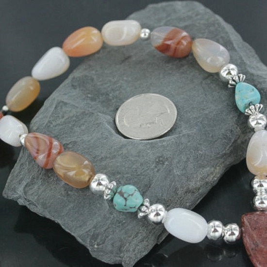 Certified Authentic Navajo .925 Sterling Silver Natural Carnelian Turquoise Jasper Native American Necklace 15765-10