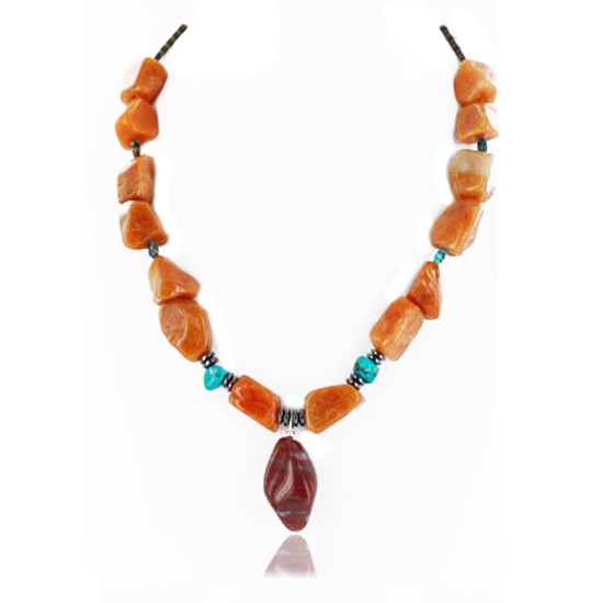 Certified Authentic Navajo .925 Sterling Silver Natural Carnelian Turquoise Jasper Native American Necklace 15800-32