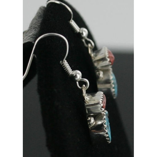 Certified Authentic Navajo .925 Sterling Silver Natural Coral and Turquoise Hoop Native American Earrings 390725997710 All Products 390725997710 390725997710 (by LomaSiiva)