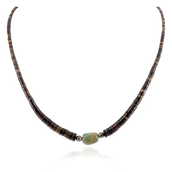Certified Authentic Navajo .925 Sterling Silver Natural Dark Graduated Heishi and Turquoise Native American Necklace 15262-55 Certified Authentic Navajo .925 Sterling Silver Natural Dark Graduated Heishi and Turquoise Native American Necklace 15262-55